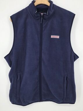 Vineyard Vines Navy Zip Fleece Vest with Pink Logo L.